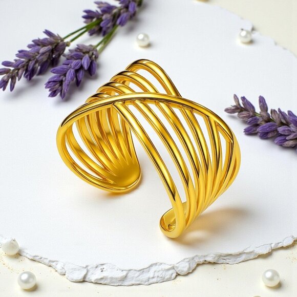 🆕 Modern Chic Crisscross Ring 18K Gold Plated Stainless Steel Adjustable Band - Picture 7 of 15